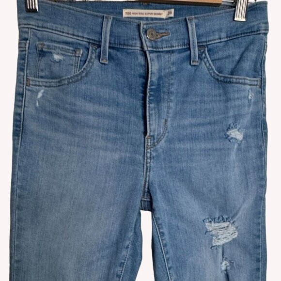 Levi's 720 High Rise Super Skinny Distressed Stretch Denim Womens 26 Roger That - Picture 3 of 11